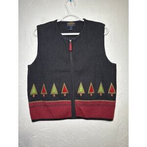 Woolrich charcoal heather gray christmas tree cotton sweater vest‎ womens large